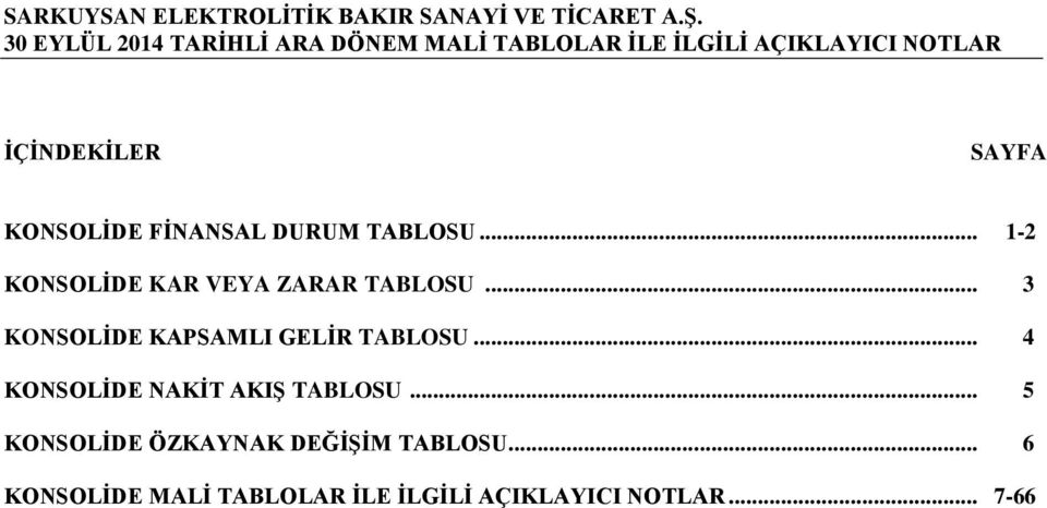 .. 1-2 KONSOLİDE KAR VEYA ZARAR TABLOSU... 3 KONSOLİDE KAPSAMLI GELİR TABLOSU.