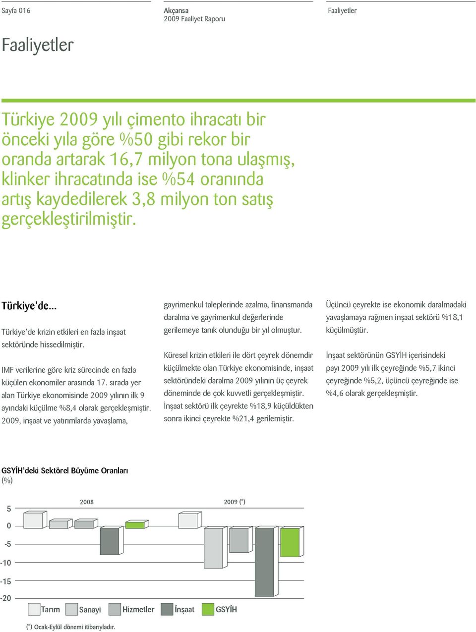 IMF verilerine göre kriz sürecinde en fazla küçülen ekonomiler arasında 17. sırada yer alan Türkiye ekonomisinde 2009 yılının ilk 9 ayındaki küçülme %8,4 olarak gerçekleşmiştir.