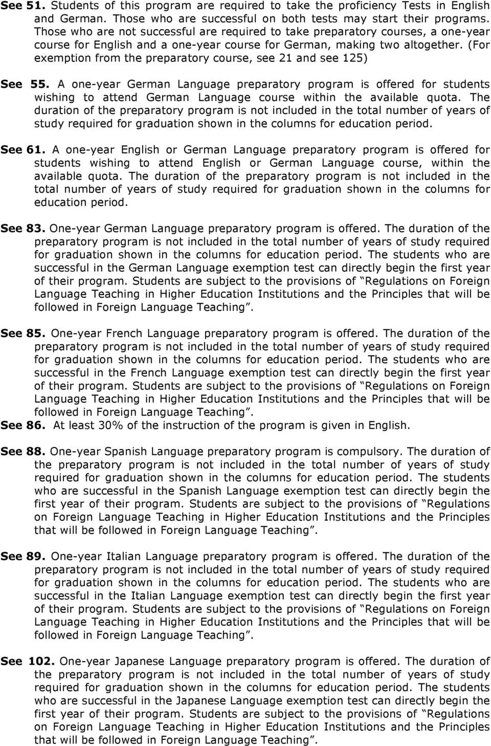 (For exemption from the preparatory course, see 21 and see 125) See 55.