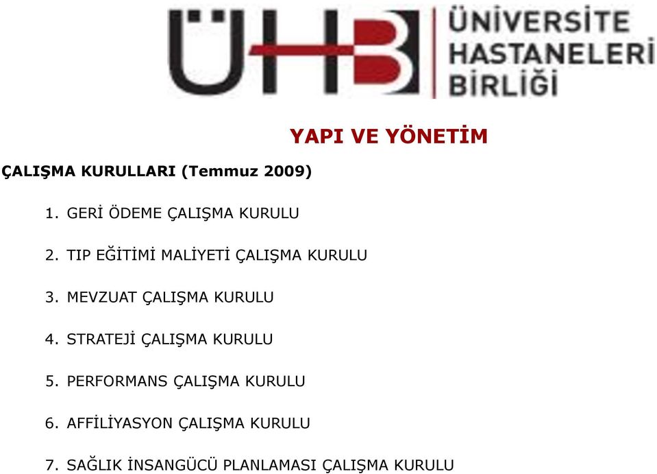 MEVZUAT ÇALIŞMA KURULU 4. STRATEJİ ÇALIŞMA KURULU 5.