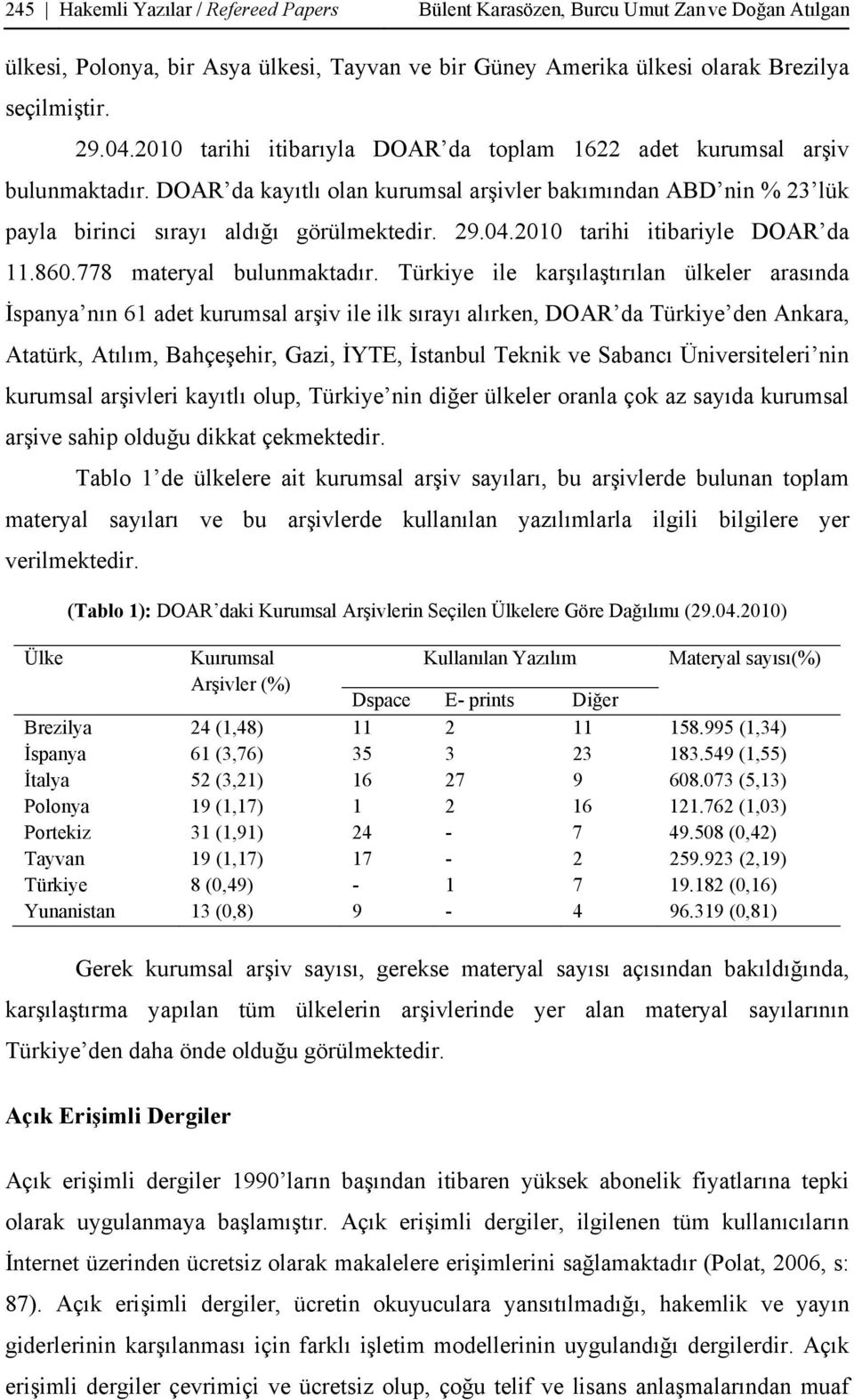 2010 tarihi itibariyle DOAR da 11.860.778 materyal bulunmaktadır.