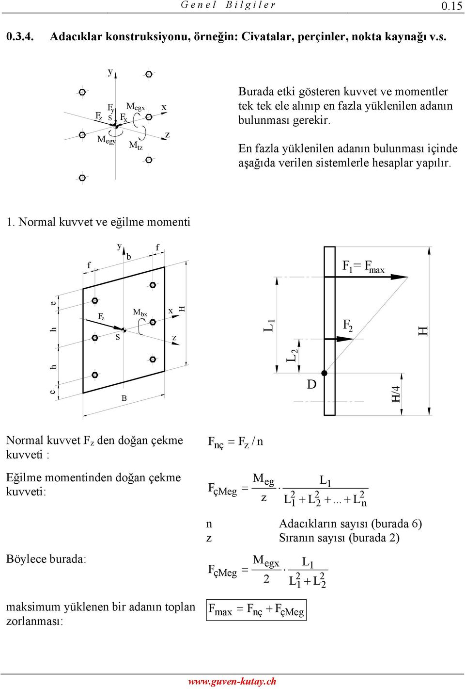 Normal kuvvet ve eğilme momenti f b f = 1 ma h h e b H 1 L L H e B D H/4 Normal kuvvet den doğan çekme kuvveti : nç = / n Eğilme momentinden doğan çekme kuvveti: çeg =