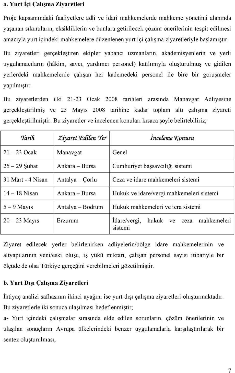 Bu ziyaretleri gerçekleştiren ekipler yabancı uzmanların, akademisyenlerin ve yerli uygulamacıların (hâkim, savcı, yardımcı personel) katılımıyla oluşturulmuş ve gidilen yerlerdeki mahkemelerde