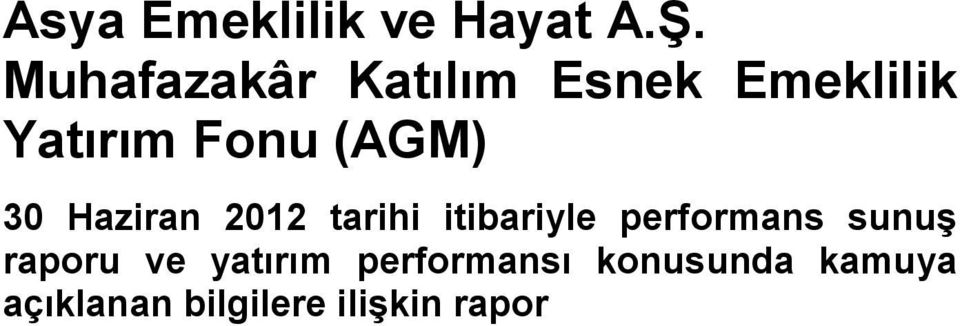 (AGM) 30 Haziran 2012 tarihi itibariyle performans