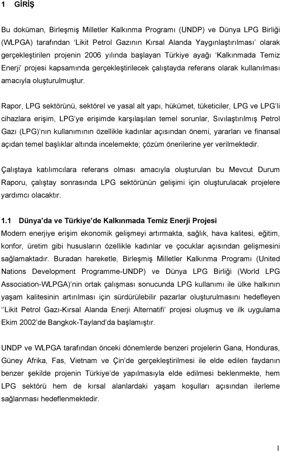 Rapor, LPG sektörünü, sektörel ve yasal alt yapı, hükümet, tüketiciler, LPG ve LPG li cihazlara erişim, LPG ye erişimde karşılaşılan temel sorunlar, Sıvılaştırılmış Petrol Gazı (LPG) nın kullanımının