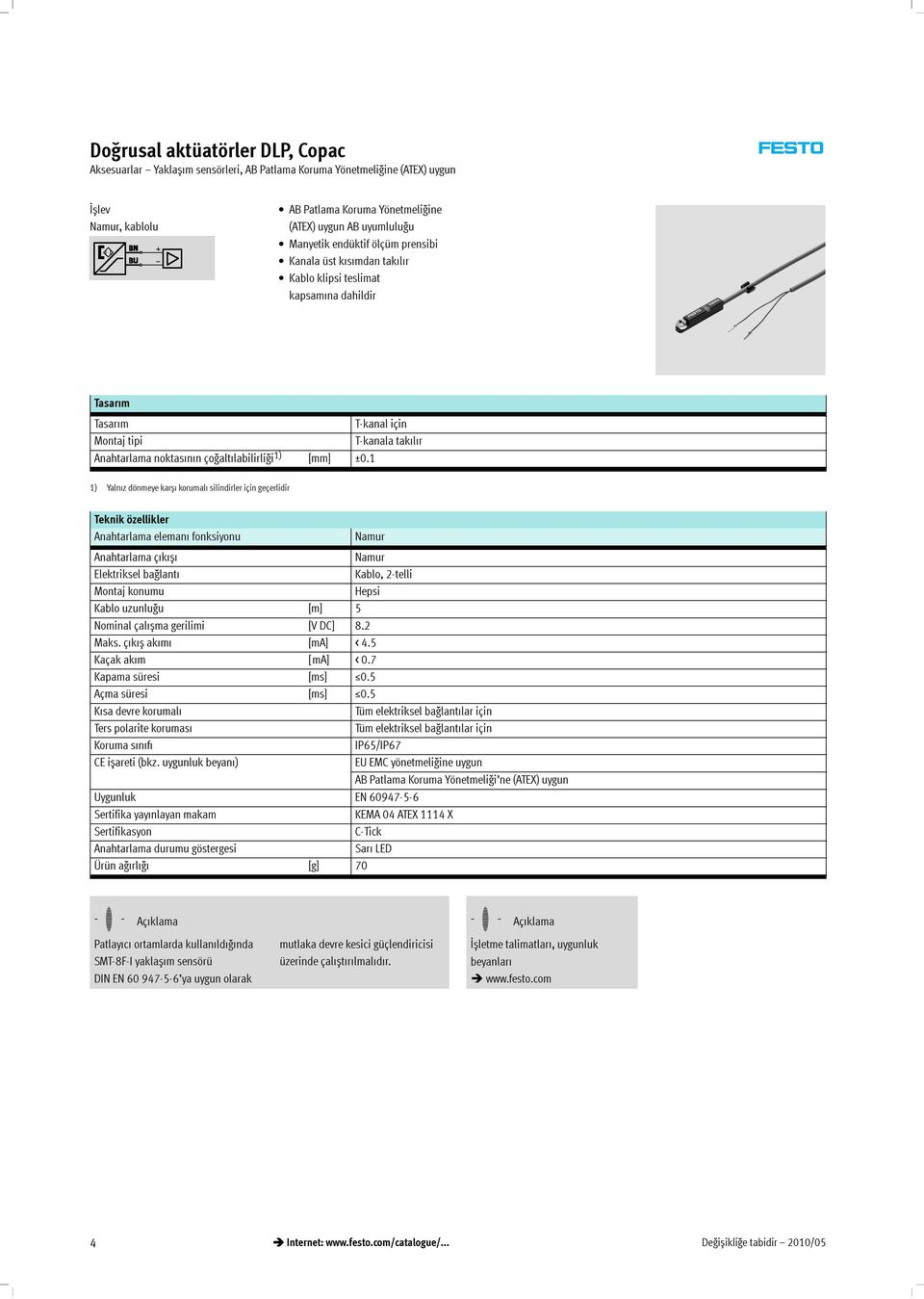 1 1) Yaln zdönmeyekarș korumal silindirleriçingeçerlidir Teknik özellikler Anahtarlamaeleman fonksiyonu Namur Anahtarlamaç k ș Namur Elektrikselbağlant Kablo,2-telli Monta konumu Hepsi Kablo uzunluğu