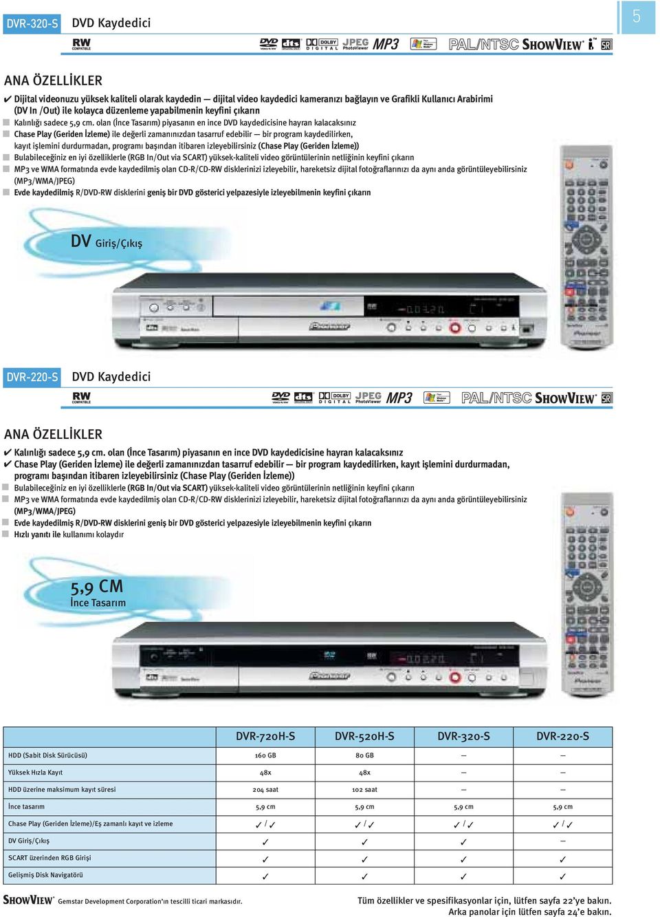 olan (İnce Tasarım) piyasanın en ince DVD kaydedicisine hayran kalacaksınız Chase Play (Geriden İzleme) ile değerli zamanınızdan tasarruf edebilir bir program kaydedilirken, kayıt işlemini