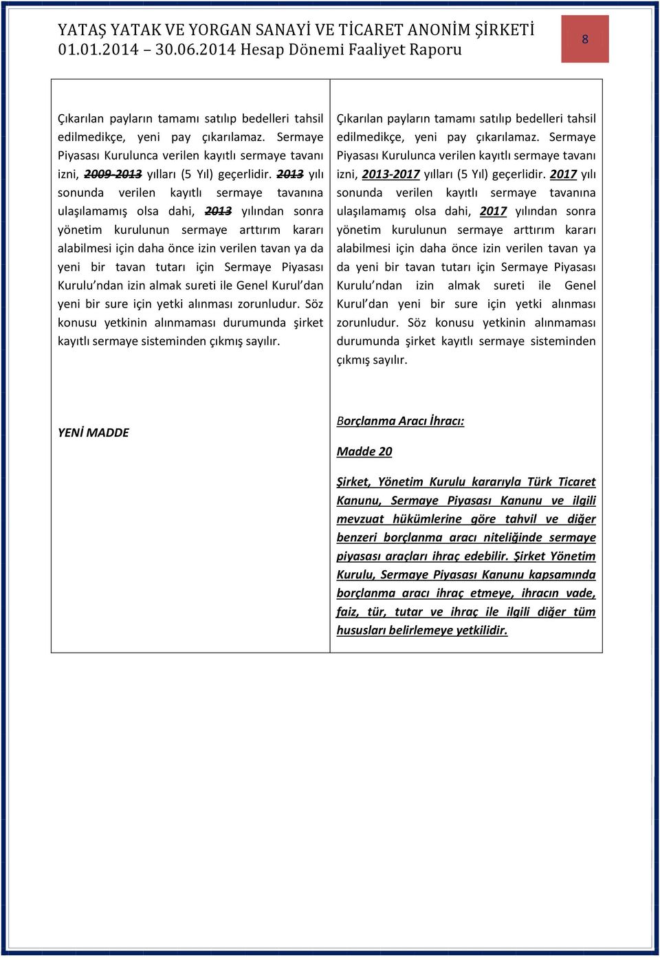 tavan tutarı için Sermaye Piyasası Kurulu ndan izin almak sureti ile Genel Kurul dan yeni bir sure için yetki alınması zorunludur.