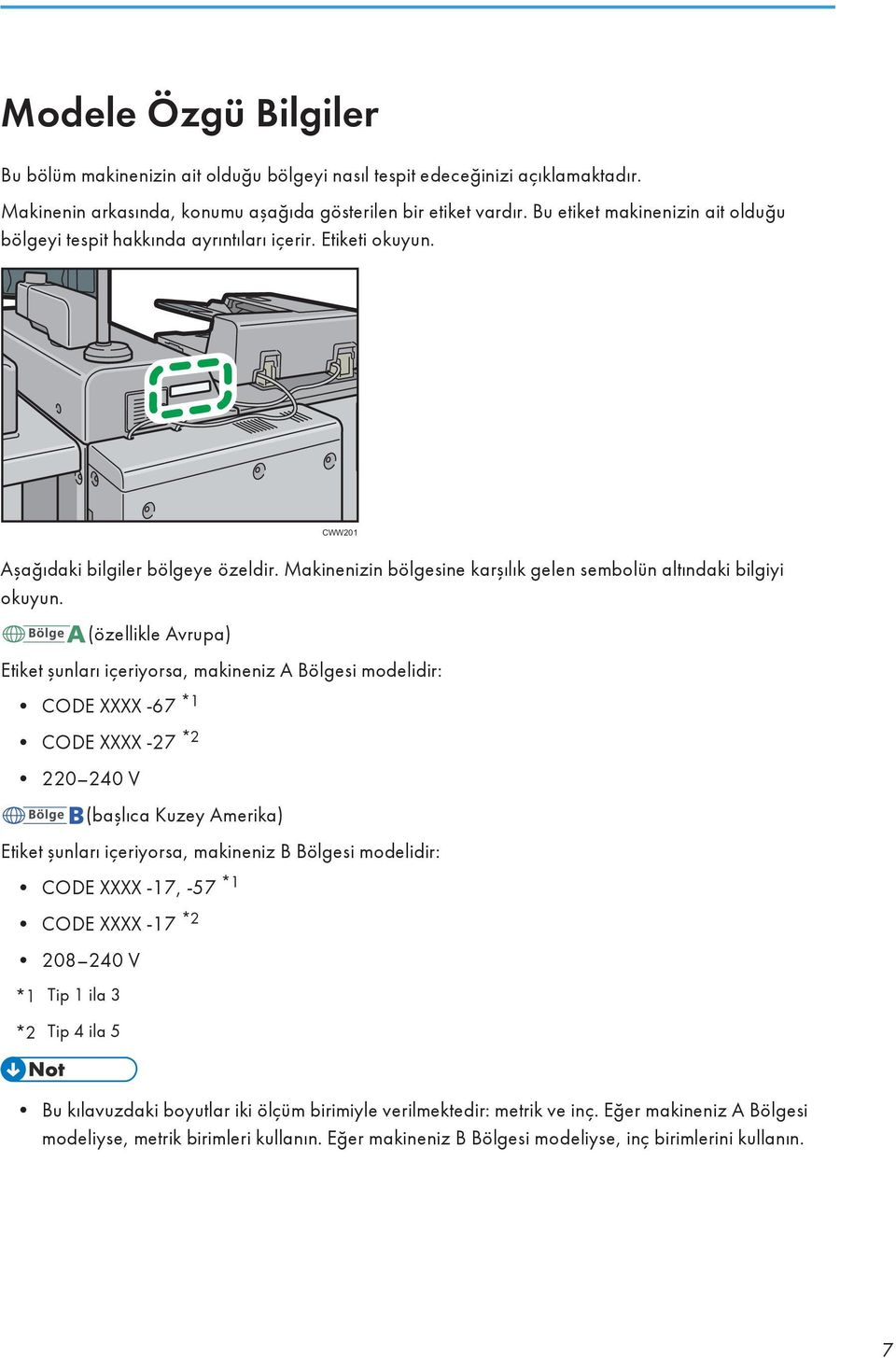 Makinenizin bölgesine karşılık gelen sembolün altındaki bilgiyi okuyun.