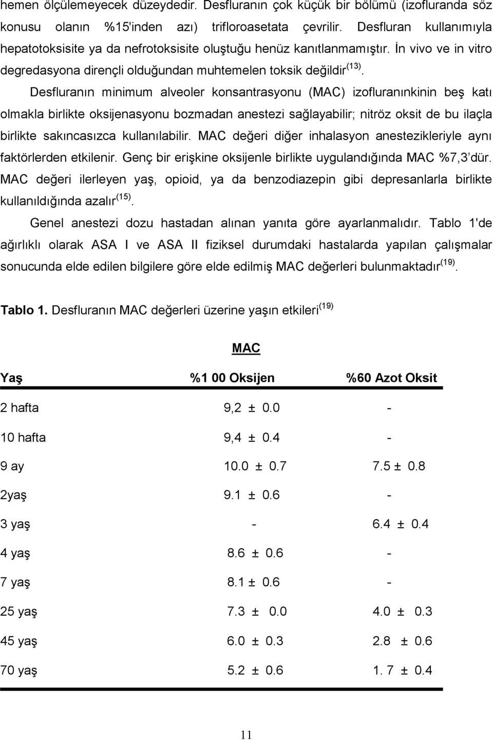 Desfluranın minimum alveoler konsantrasyonu (MAC) izofluranınkinin beş katı olmakla birlikte oksijenasyonu bozmadan anestezi sağlayabilir; nitröz oksit de bu ilaçla birlikte sakıncasızca