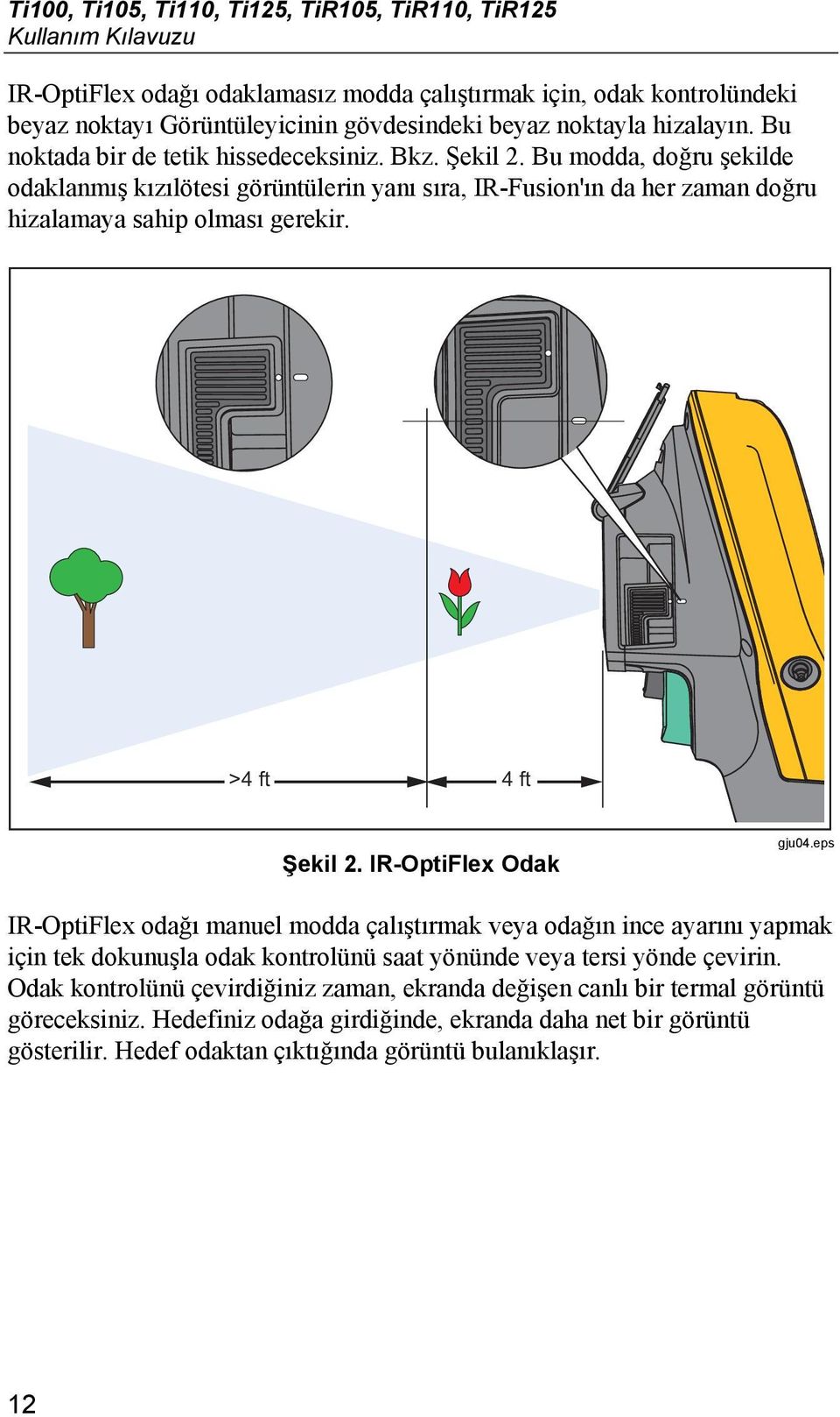 Bu modda, doğru şekilde odaklanmış kızılötesi görüntülerin yanı sıra, IR-Fusion'ın da her zaman doğru hizalamaya sahip olması gerekir. >4 ft 4 ft Şekil 2. IR-OptiFlex Odak gju04.