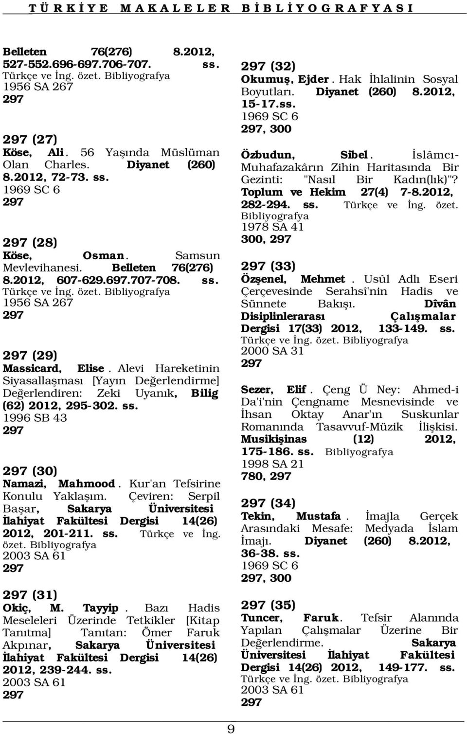 Alevi Hareketinin Siyasallaflmas [Yay n De erlendirme] De erlendiren: Zeki Uyan k, Bilig (62) 2012, 295-302. ss. 1996 SB 43 297 1998 SA 21 297 (30) 780, 297 Namazi, Mahmood.