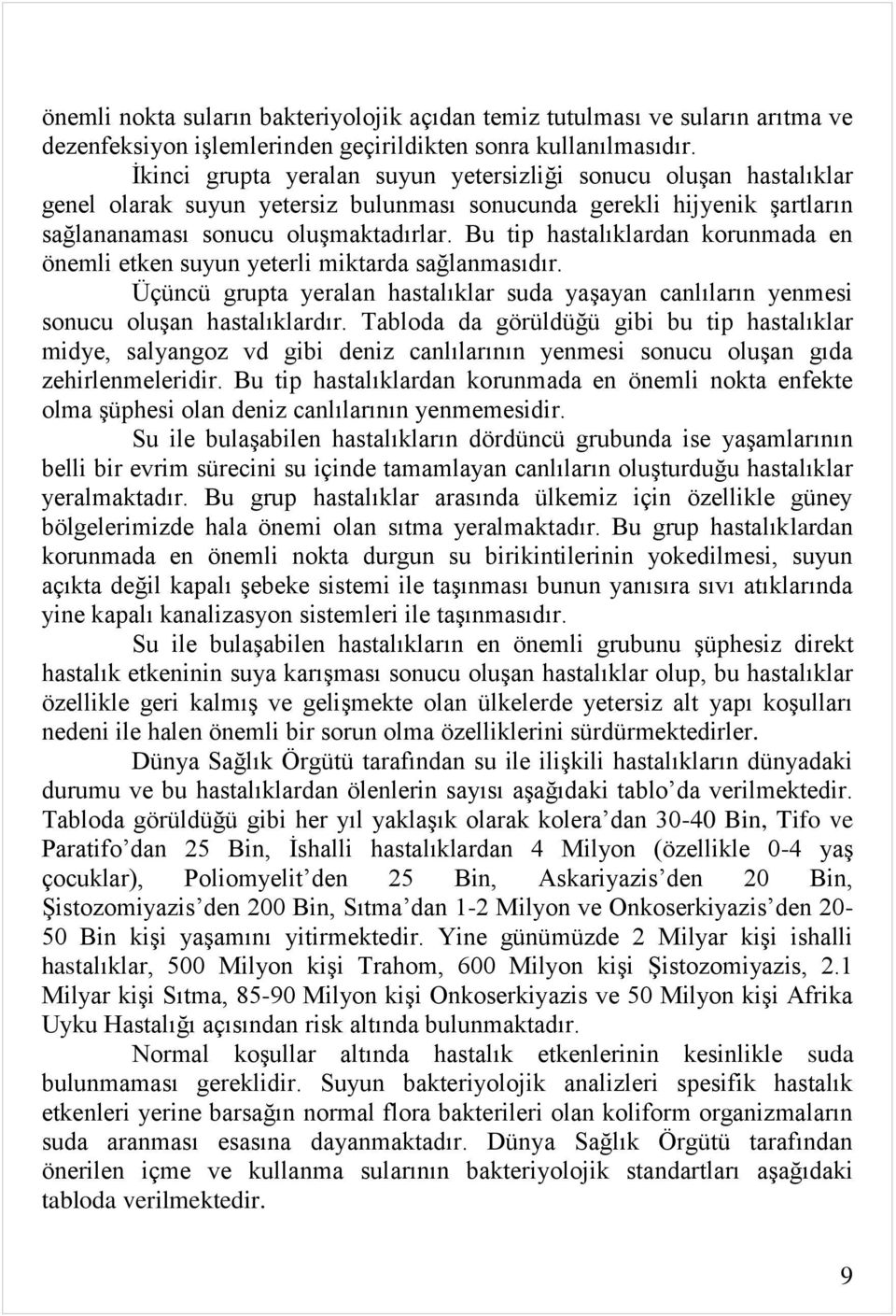 Bu tip hastalıklardan korunmada en önemli etken suyun yeterli miktarda sağlanmasıdır. Üçüncü grupta yeralan hastalıklar suda yaģayan canlıların yenmesi sonucu oluģan hastalıklardır.