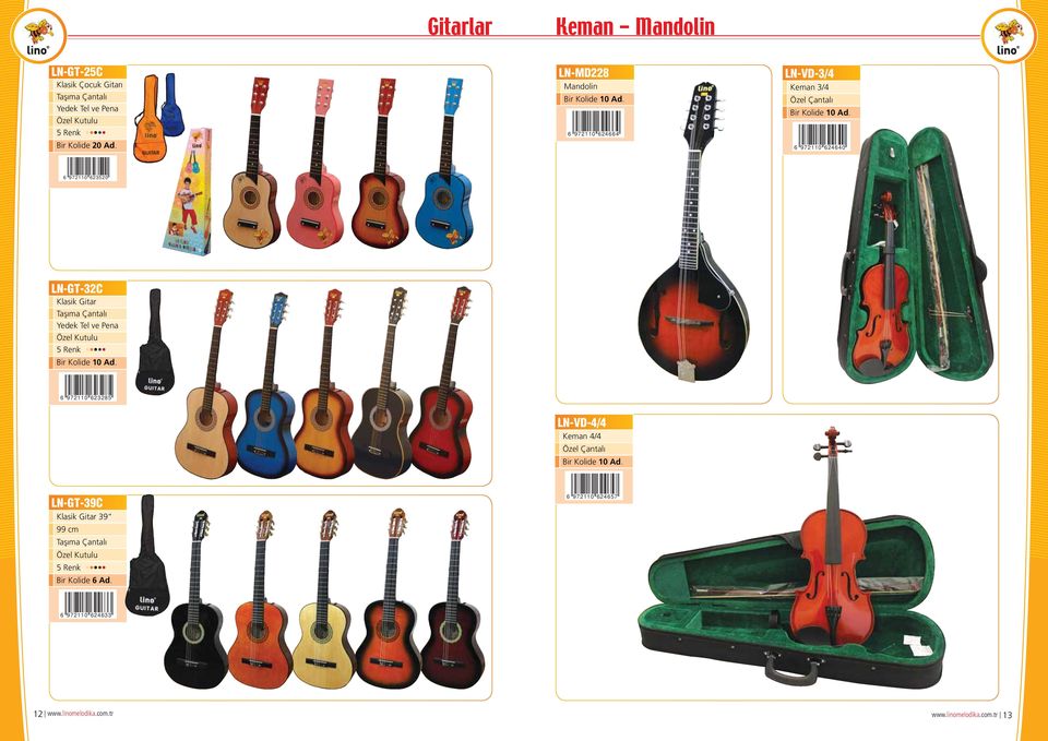 6 972110 624640 6 972110 623520 LN-GT-32C Klasik Gitar Taşıma Çantalı Yedek Tel ve Pena Özel Kutulu 5 Renk Bir Kolide 10 Ad.