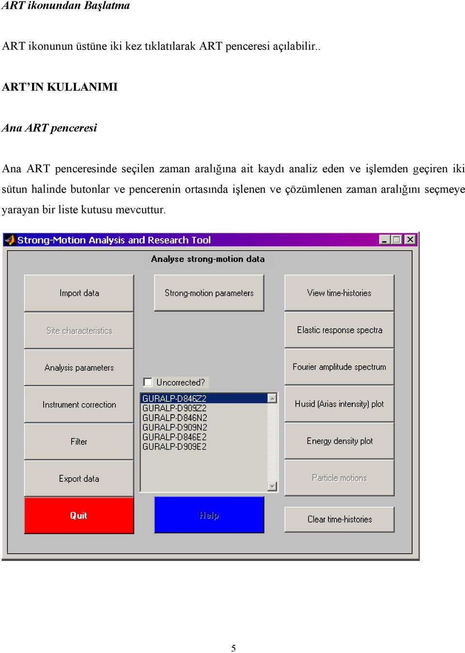 . ART IN KULLANIMI Ana ART penceresi Ana ART penceresinde seçilen zaman aralığına ait