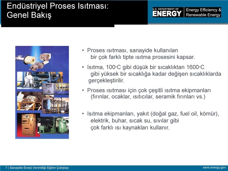 Proses ısıtması için çok çeşitli ısıtma ekipmanları (fırınlar, ocaklar, ısıtıcılar, seramik fırınları vs.