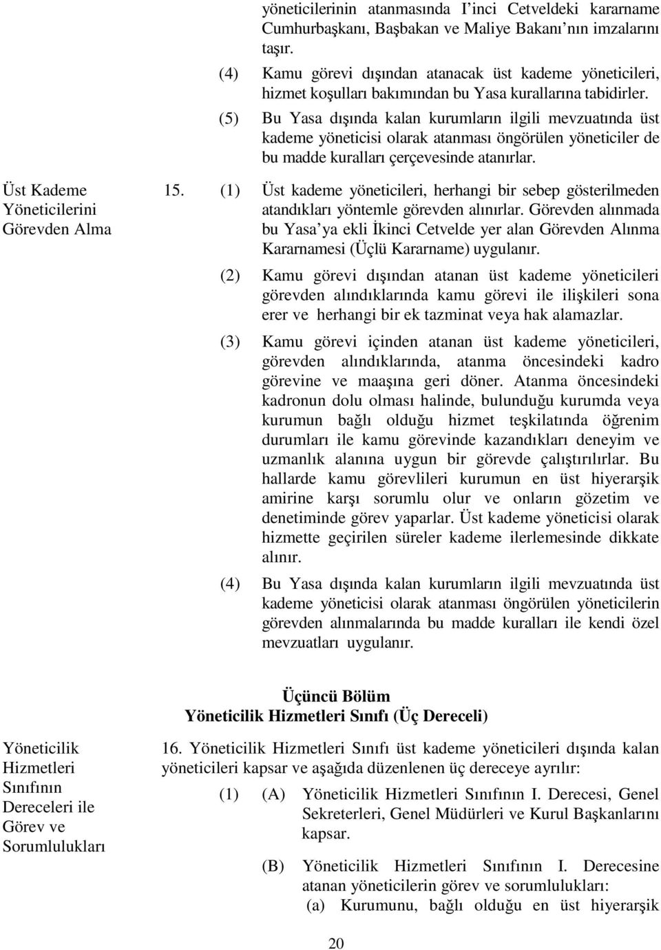 (5) Bu Yasa dışında kalan kurumların ilgili mevzuatında üst kademe yöneticisi olarak atanması öngörülen yöneticiler de bu madde kuralları çerçevesinde atanırlar.