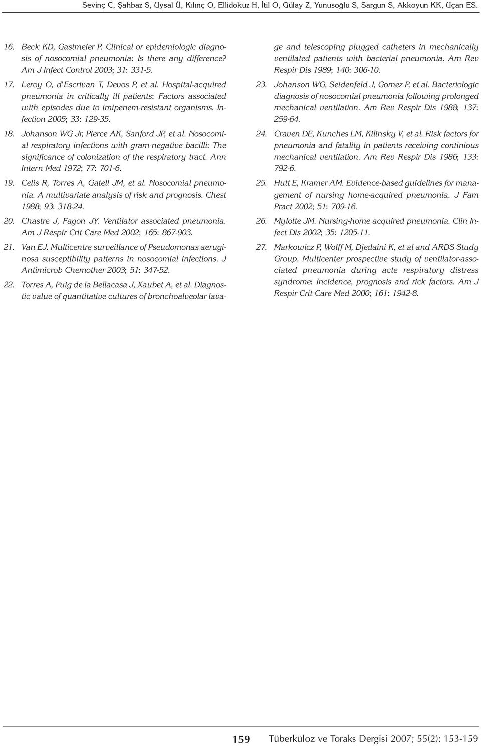 Hospital-acquired pneumonia in critically ill patients: Factors associated with episodes due to imipenem-resistant organisms. Infection 2005; 33: 129-35. 18.