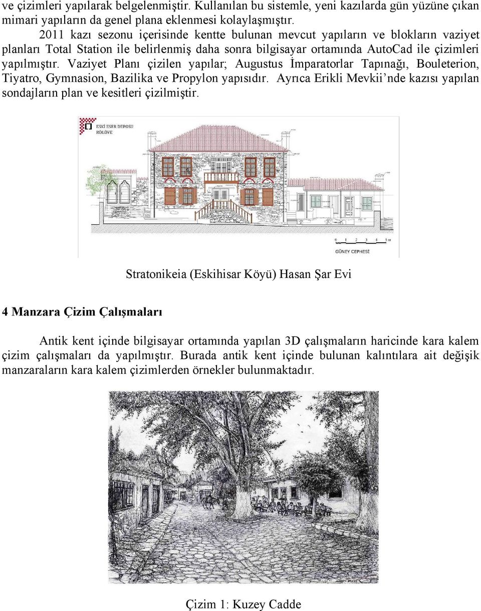 Vaziyet Planı çizilen yapılar; Augustus İmparatorlar Tapınağı, Bouleterion, Tiyatro, Gymnasion, Bazilika ve Propylon yapısıdır.