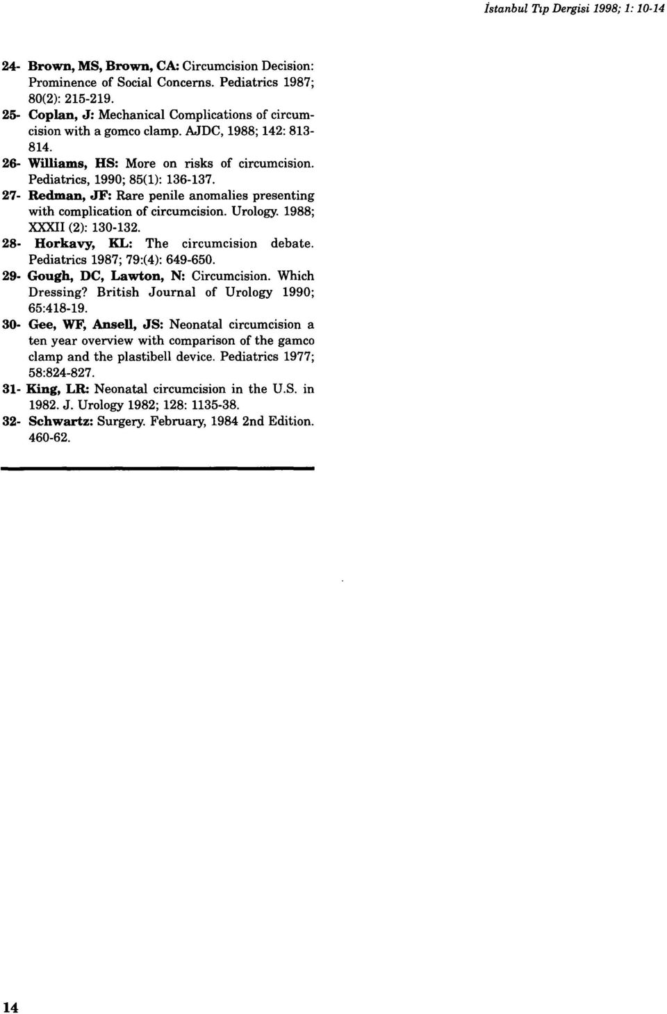 27- Redman, JF: Rare penile anomalies presenting with complication of circumcision. Urology. 1988; XXXII (2): 130-132. 28- Horkavy, KL: The circumcision debate. Pediatrics 1987; 79:(4): 649-650.