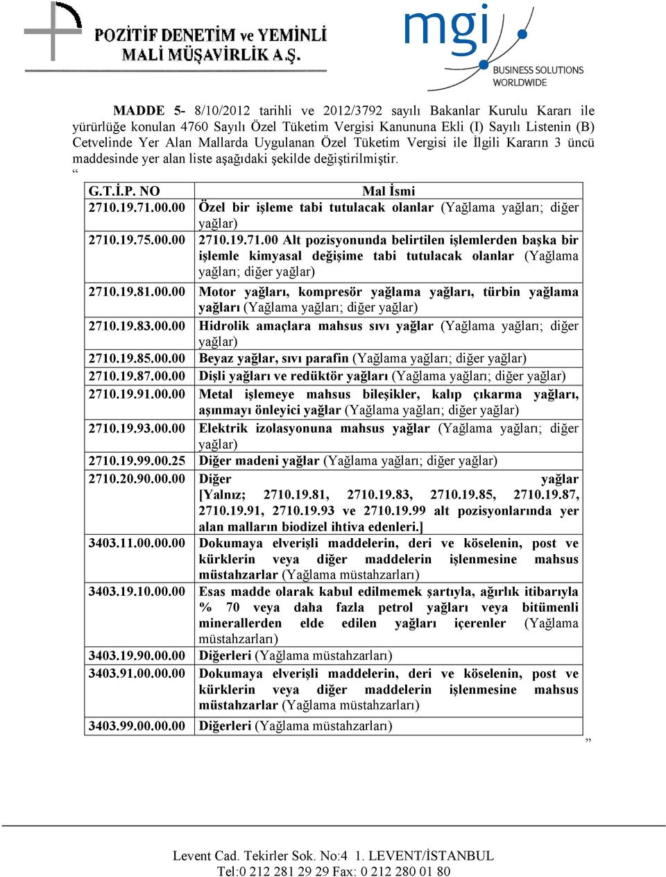 00 Özel bir işleme tabi tutulacak olanlar (Yağlama yağları; diğer yağlar) 2710