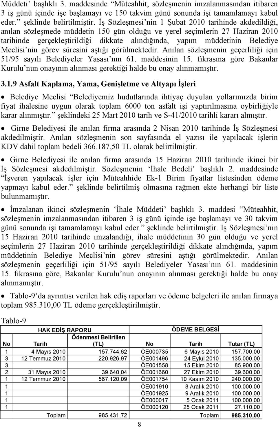 Belediye Meclisi nin görev süresini aştığı görülmektedir Anılan sözleşmenin geçerliliği için 51/95 sayılı Belediyeler Yasası nın 61 maddesinin 15 fıkrasına göre Bakanlar Kurulu nun onayının alınması