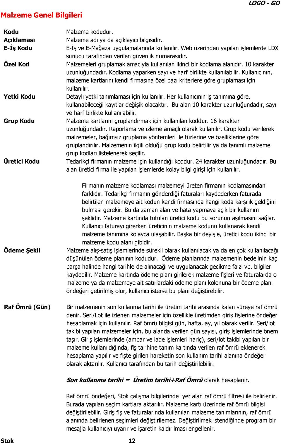 10 karakter uzunluğundadır. Kodlama yaparken sayı ve harf birlikte kullanılabilir. Kullanıcının, malzeme kartlarını kendi firmasına özel bazı kriterlere göre gruplaması için kullanılır.