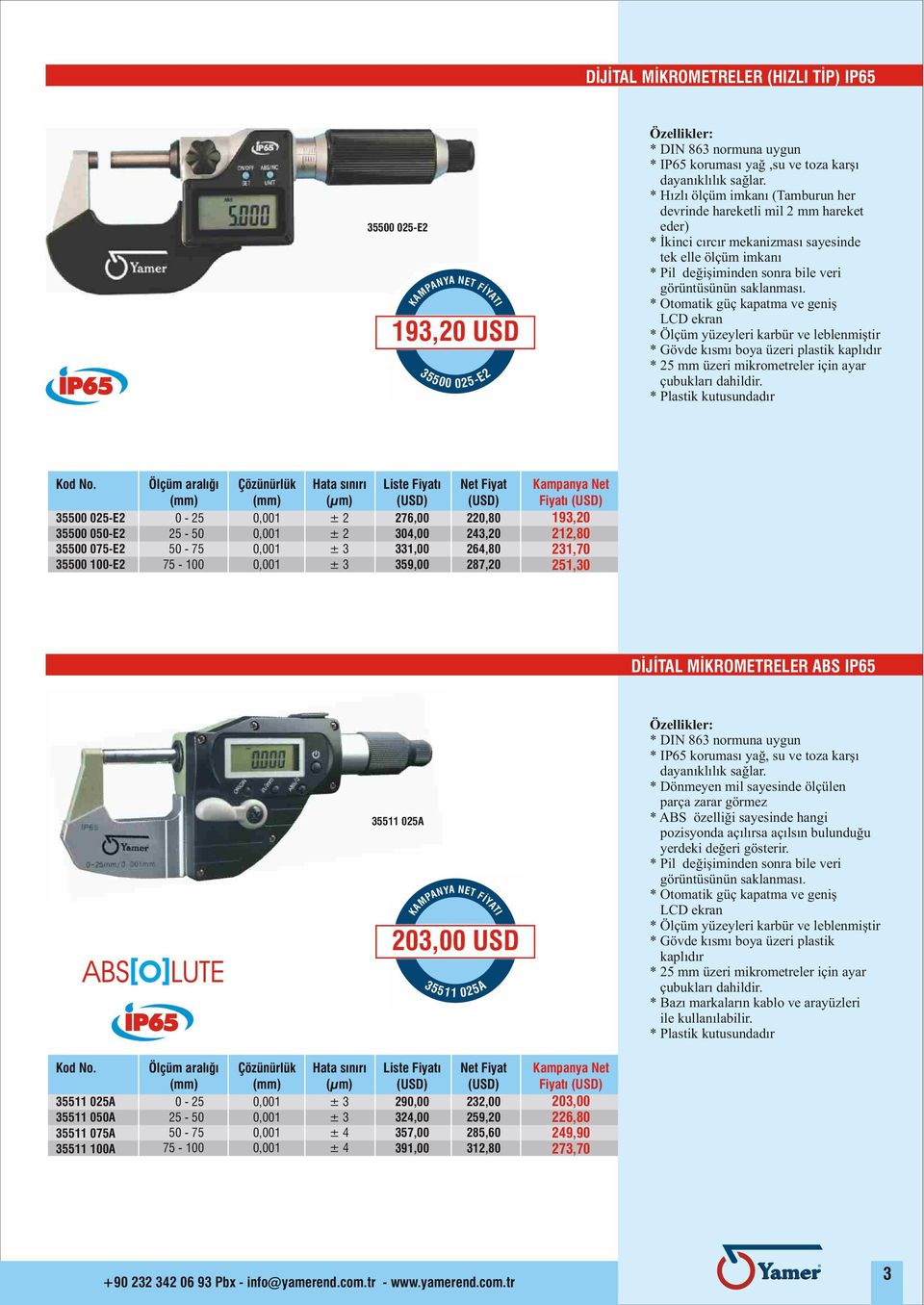 * Otomatik güç kapatma ve geniþ LCD ekran * Ölçüm yüzeyleri karbür ve leblenmiþtir * Gövde kýsmý boya üzeri plastik kaplýdýr * mm üzeri mikrometreler için ayar çubuklarý dahildir.