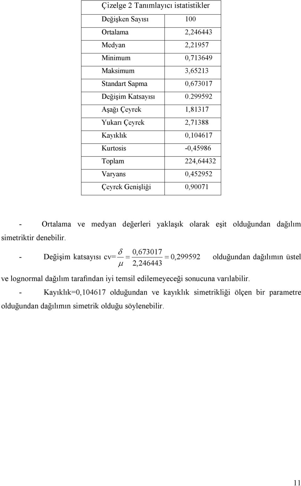 yaklaşık olarak eşit olduğundan dağılım simetriktir denebilir.