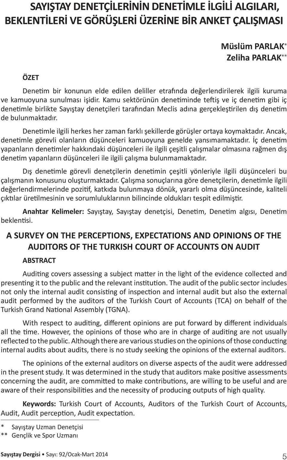 Kamu sektörünün denetiminde teftiş ve iç denetim gibi iç denetimle birlikte Sayıştay denetçileri tarafından Meclis adına gerçekleştirilen dış denetim de bulunmaktadır.