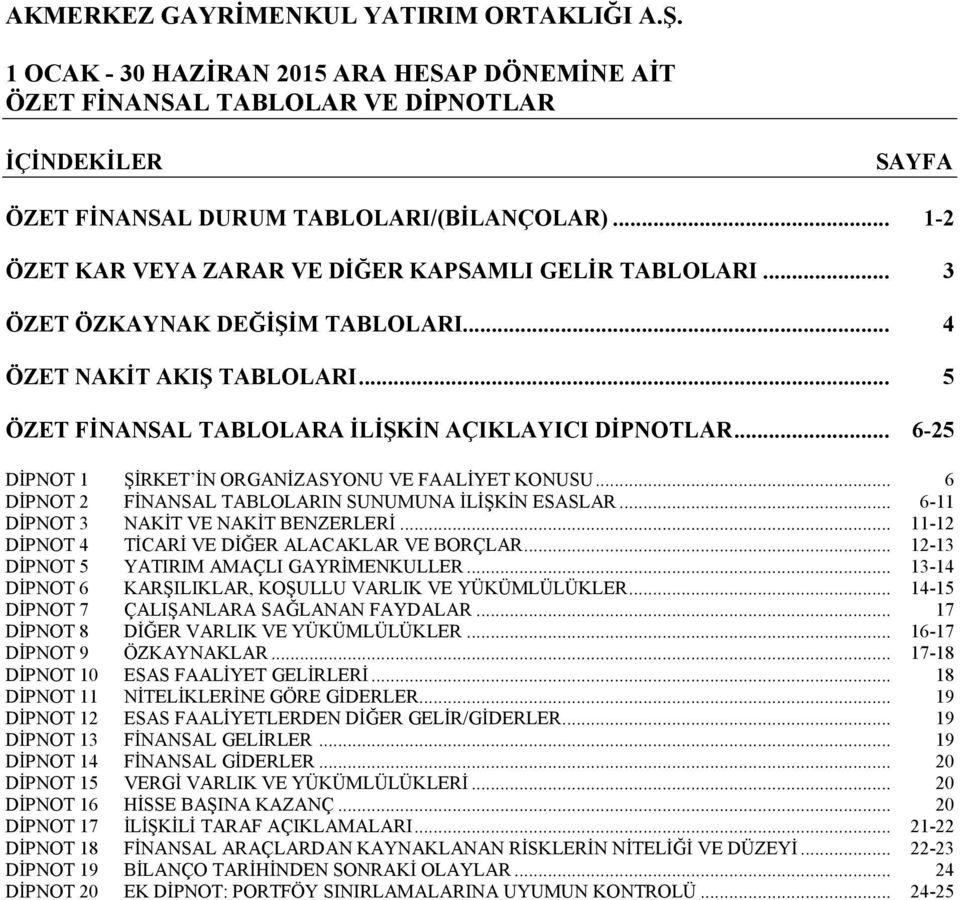 .. 6 DİPNOT 2 FİNANSAL TABLOLARIN SUNUMUNA İLİŞKİN ESASLAR... 6-11 DİPNOT 3 NAKİT VE NAKİT BENZERLERİ... 11-12 DİPNOT 4 TİCARİ VE DİĞER ALACAKLAR VE BORÇLAR.