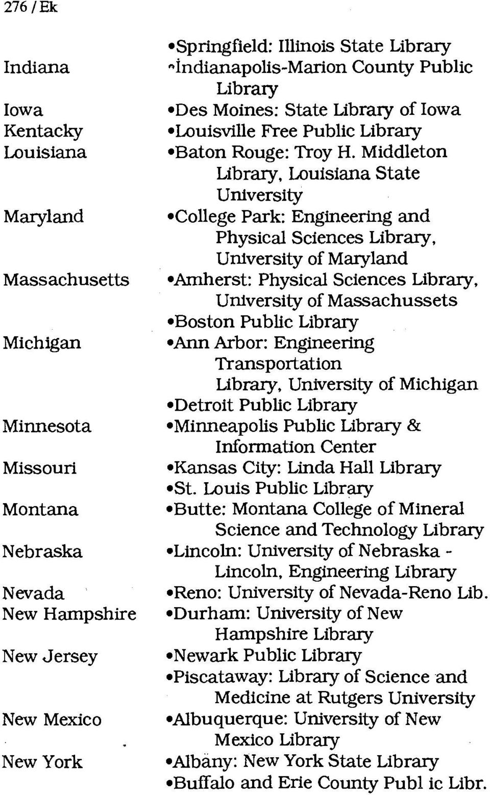 Middleton Libraıy, Louisiana State University College Park: Engineering and Physical Sciences Libraıy, University of Maryland Amherst: Physical Sciences Libraıy, University of Massachussets Bostan