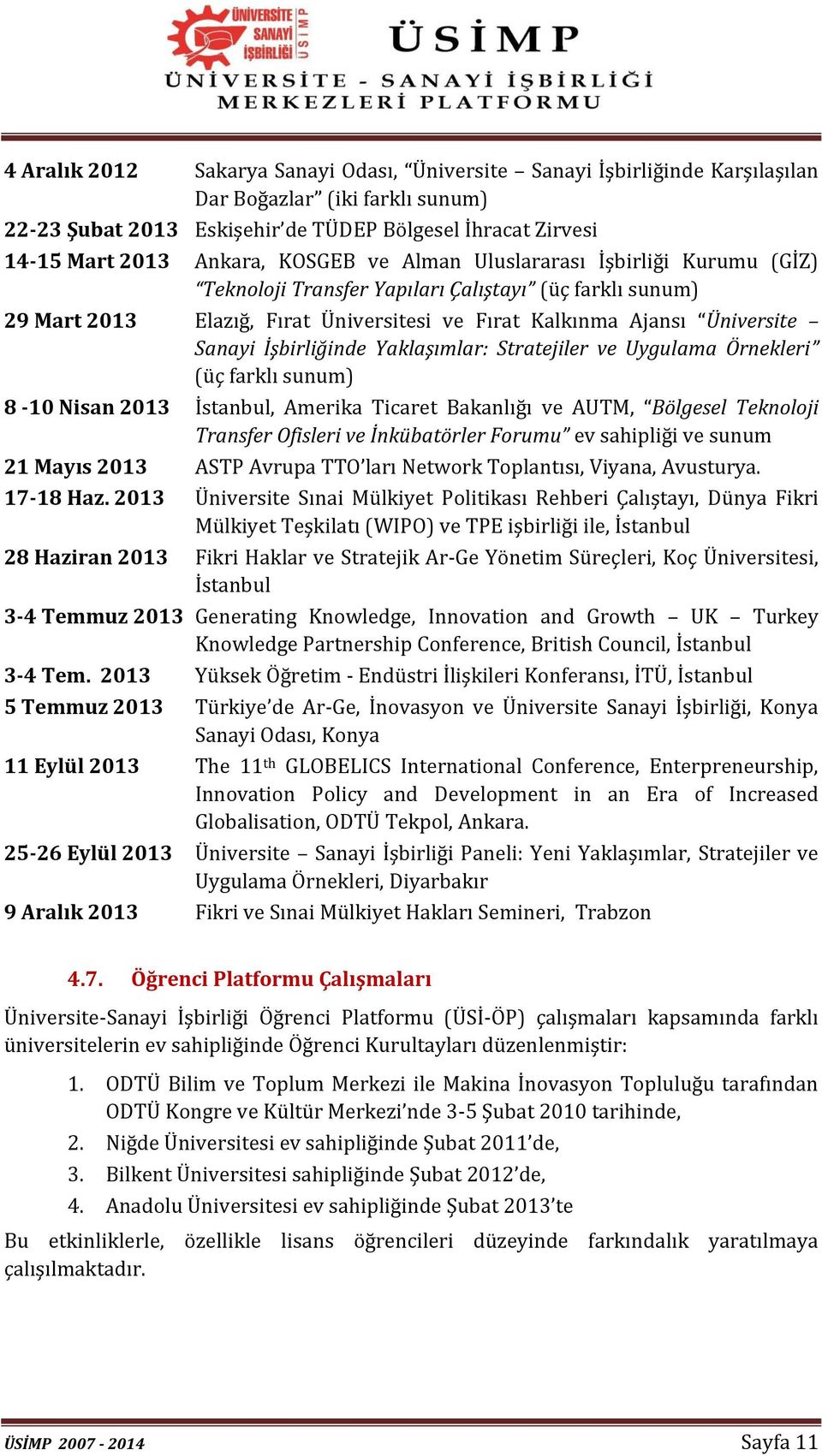 İşbirliğinde Yaklaşımlar: Stratejiler ve Uygulama Örnekleri (üç farklı sunum) 8-10 Nisan 2013 İstanbul, Amerika Ticaret Bakanlığı ve AUTM, Bölgesel Teknoloji Transfer Ofisleri ve İnkübatörler Forumu