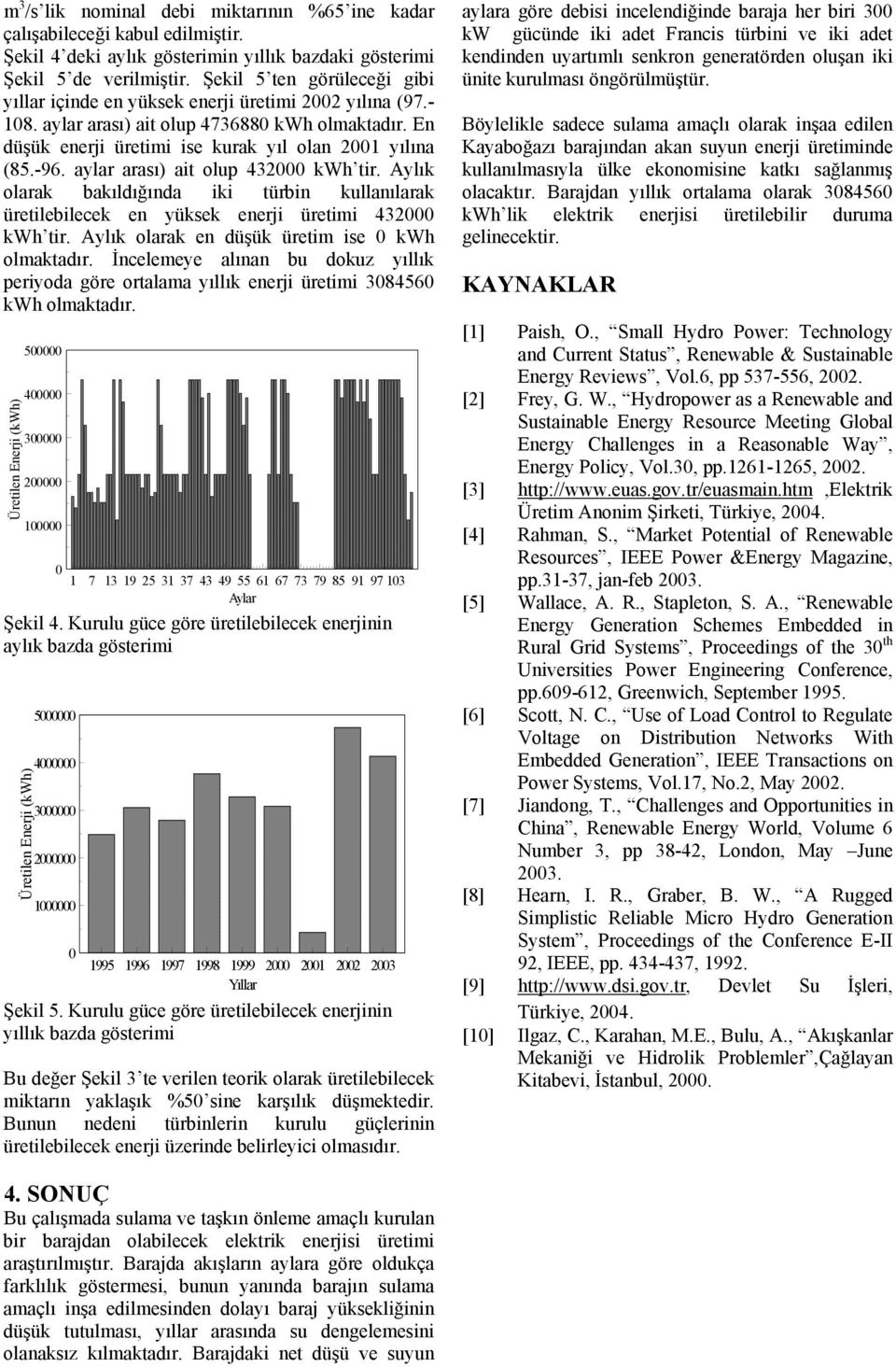 aylar arası) ait olup 43 kwh tir. Aylık olarak bakıldığında iki türbin kullanılarak üretilebilecek en yüksek enerji üretimi 43 kwh tir. Aylık olarak en düşük üretim ise kwh olmaktadır.