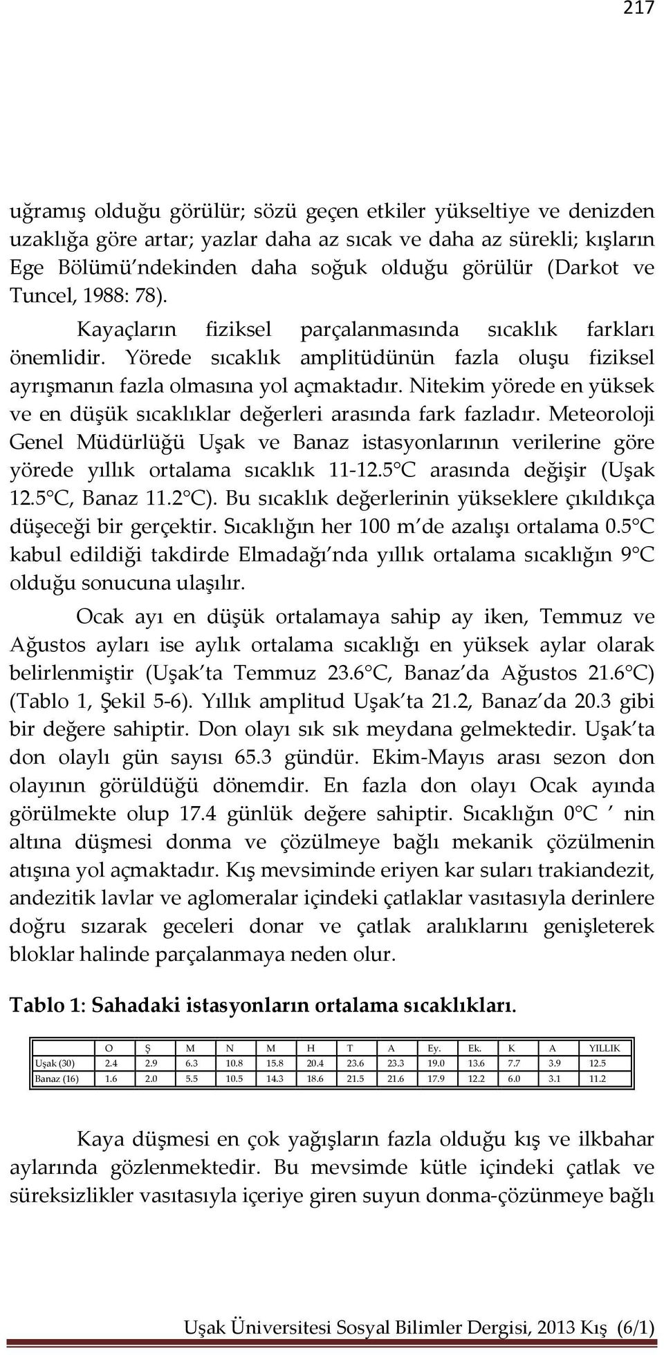 Nitekim yörede en yüksek ve en düşük sıcaklıklar değerleri arasında fark fazladır. Meteoroloji Genel Müdürlüğü Uşak ve Banaz istasyonlarının verilerine göre yörede yıllık ortalama sıcaklık 11-12.