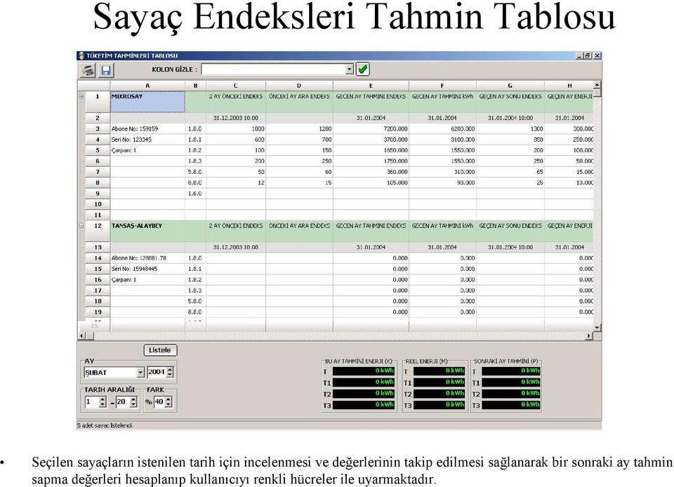 edilmesi sağlanarak bir sonraki ay tahmin sapma