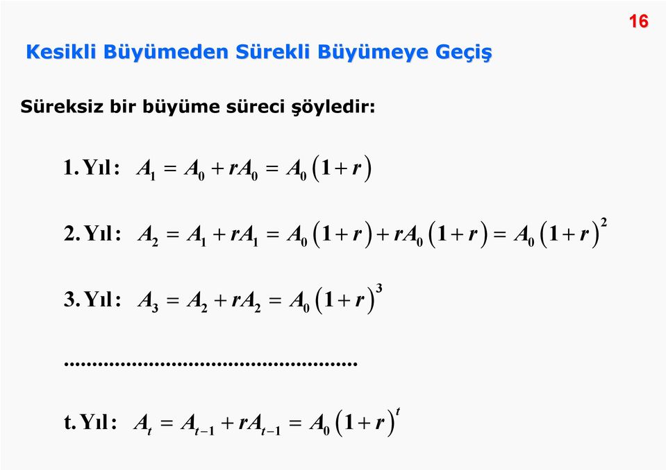 Yıl: A = A + ra = A 1+ r + ra 1+ r = A 1+ r 2 1 1 0 0 0 3 2 2