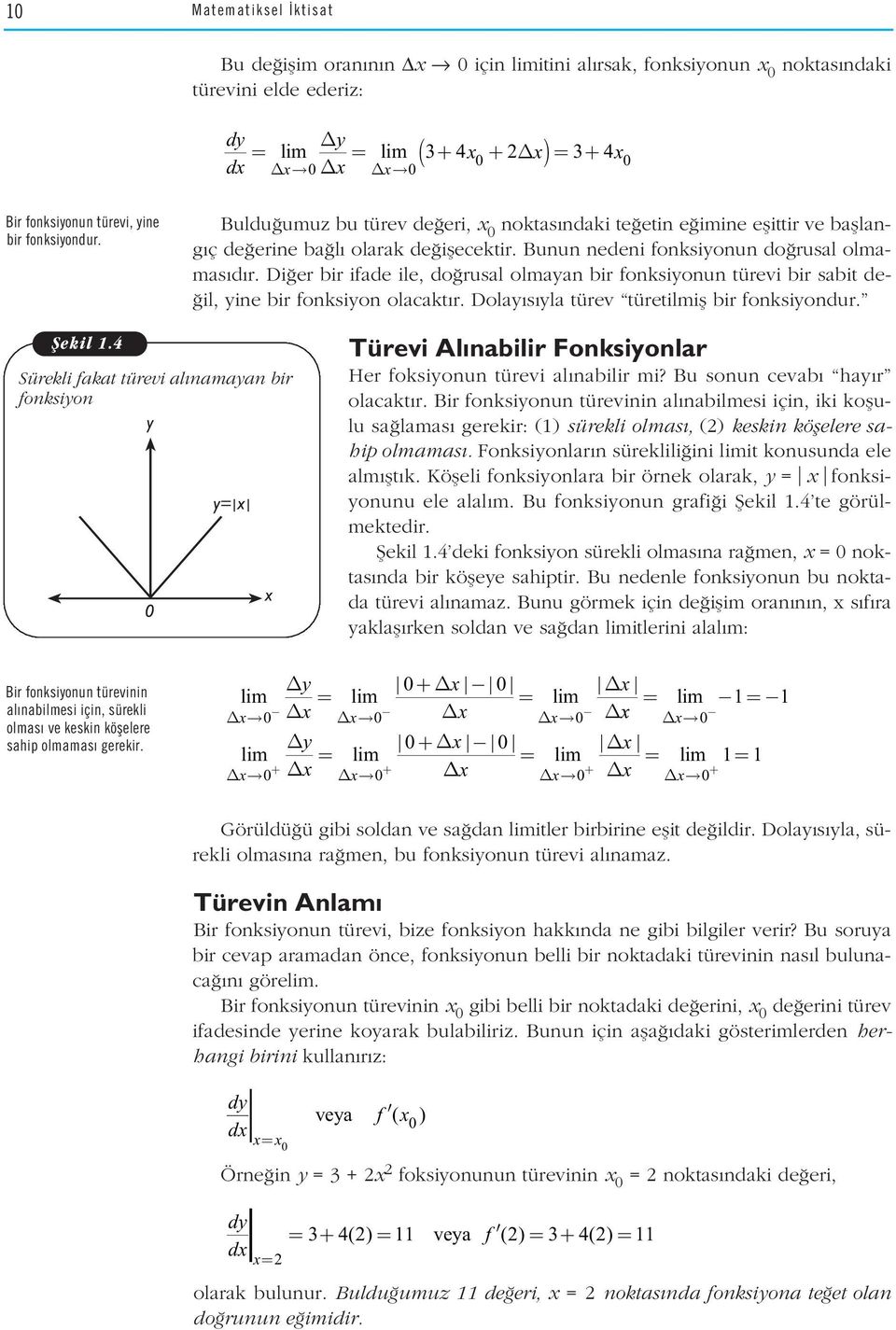 Di er bir ifade ile, do rusal olmayan bir fonksiyonun türevi bir sabit de- il, yine bir fonksiyon olacakt r. Dolay s yla türev türetilmifl bir fonksiyondur. fiekil.