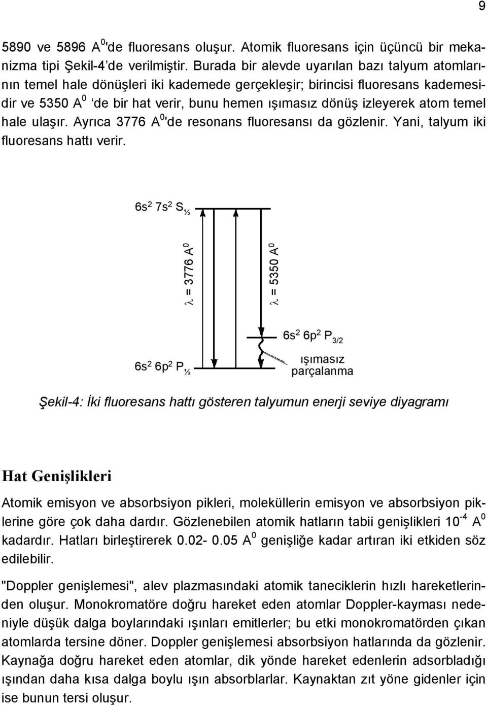 atom temel hale ulaşır. Ayrıca 3776 A 0 'de resonans fluoresansı da gözlenir. Yani, talyum iki fluoresans hattı verir.