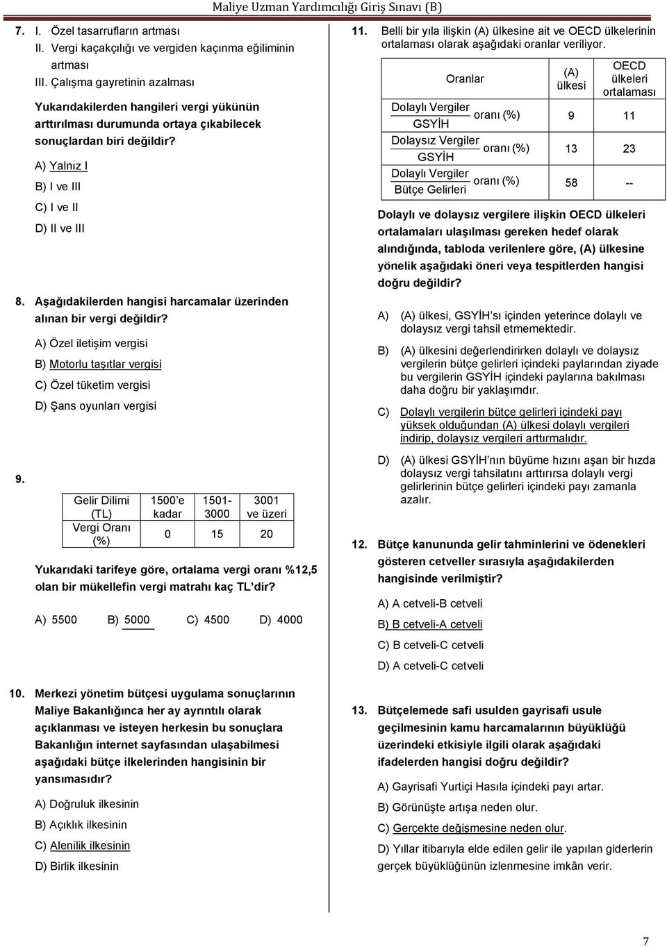 Aşağıdakilerden hangisi harcamalar üzerinden alınan bir vergi değildir? 9.