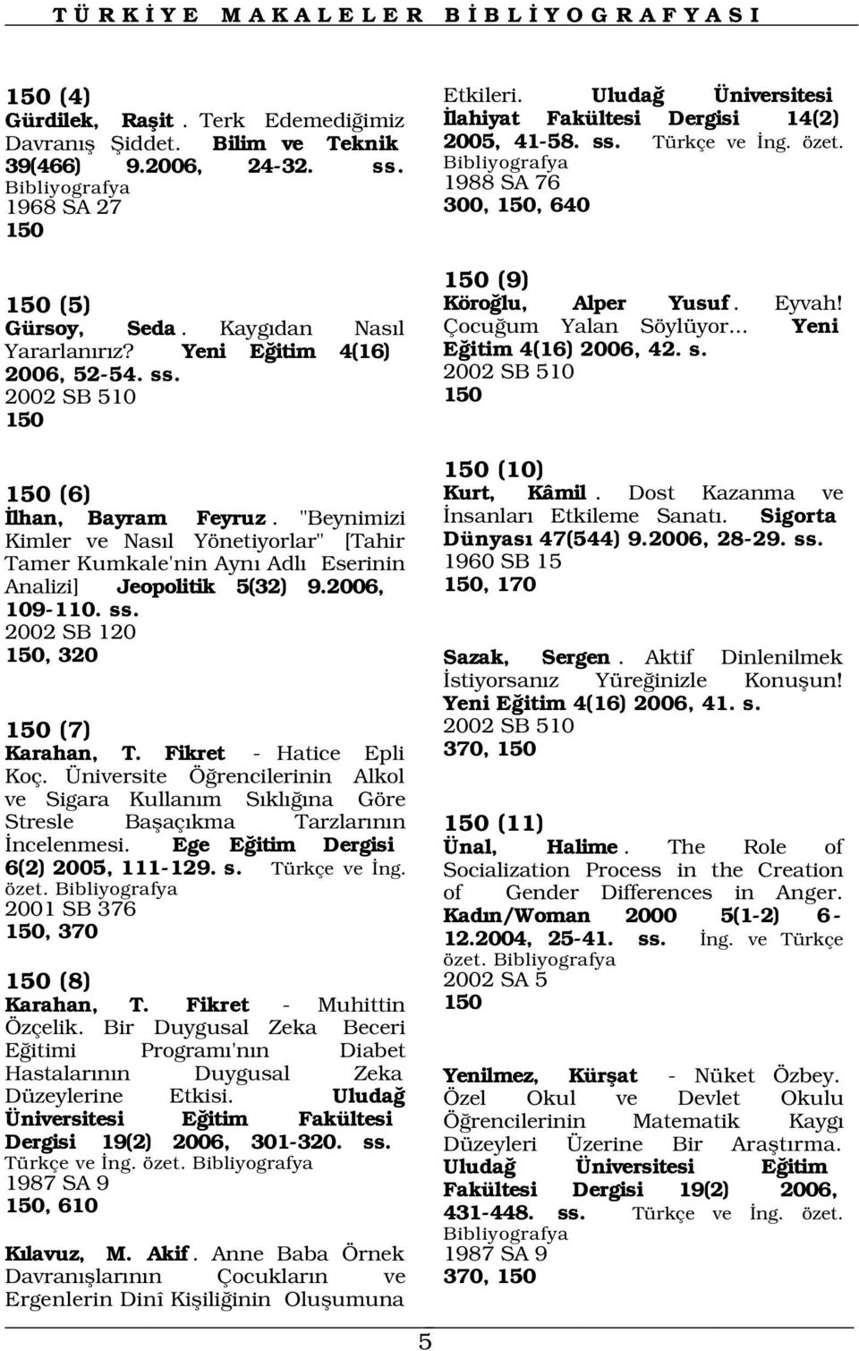 Yeni E itim 4(16) E itim 4(16) 2006, 42. s. 2006, 52-54. ss. 2002 SB 510 2002 SB 510 150 150 150 (10) 150 (6) Kurt, Kâmil. Dost Kazanma ve lhan, Bayram Feyruz. "Beynimizi nsanlar Etkileme Sanat.