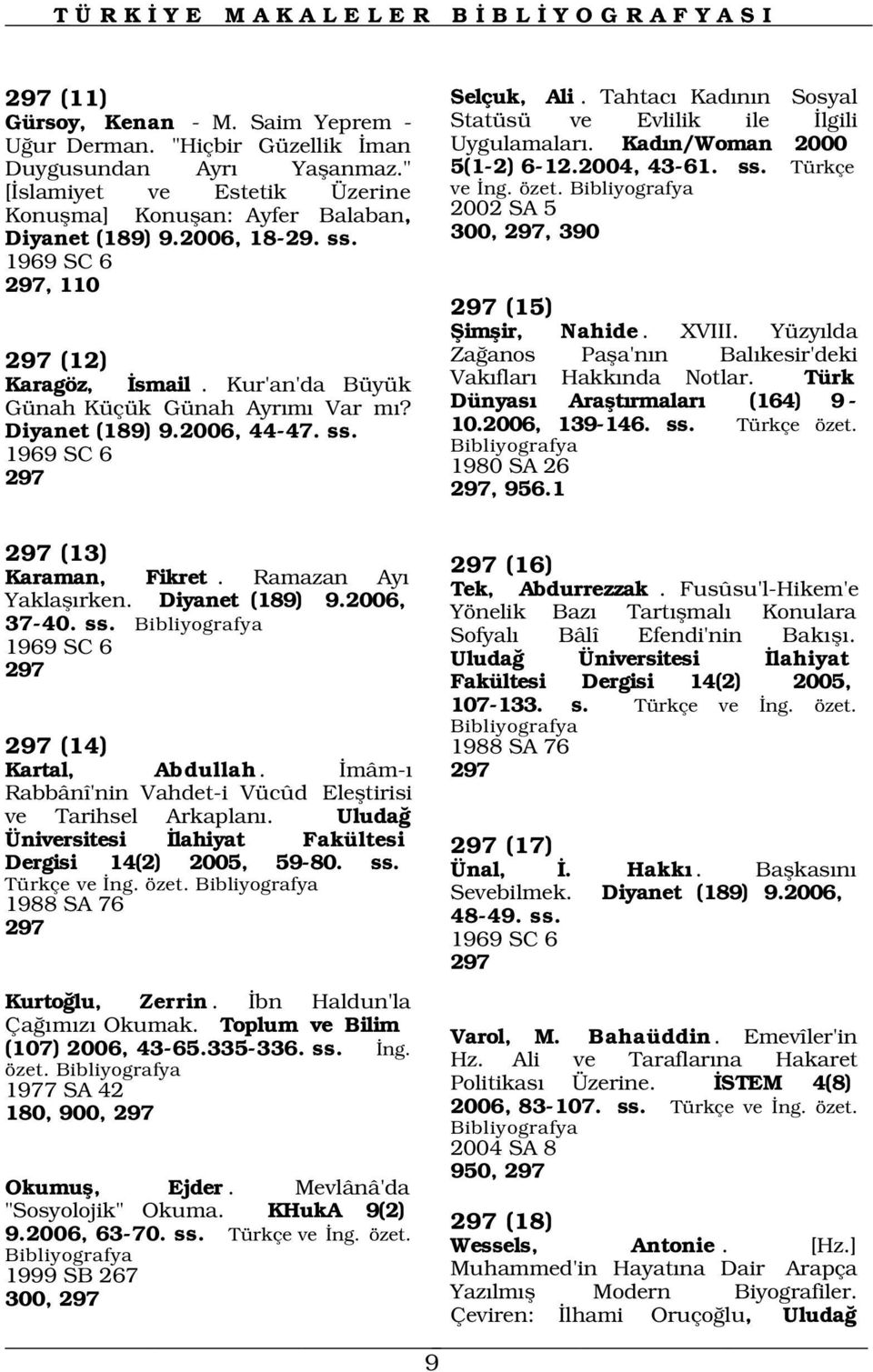 Kur'an'da Büyük Günah Küçük Günah Ayr m Var m? Diyanet (189) 9.2006, 44-47. ss. 1969 SC 6 297 2002 SA 5 300, 297, 390 297 (15) fiimflir, Nahide. XVIII.