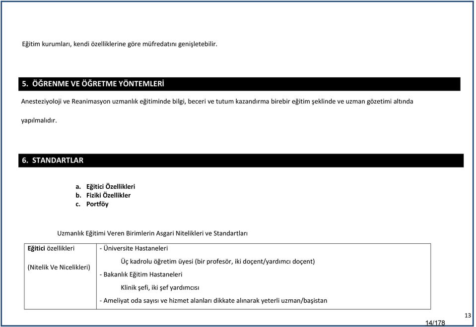 yapılmalıdır. 6. STANDARTLAR a. Eğitici Özellikleri b. Fiziki Özellikler c.