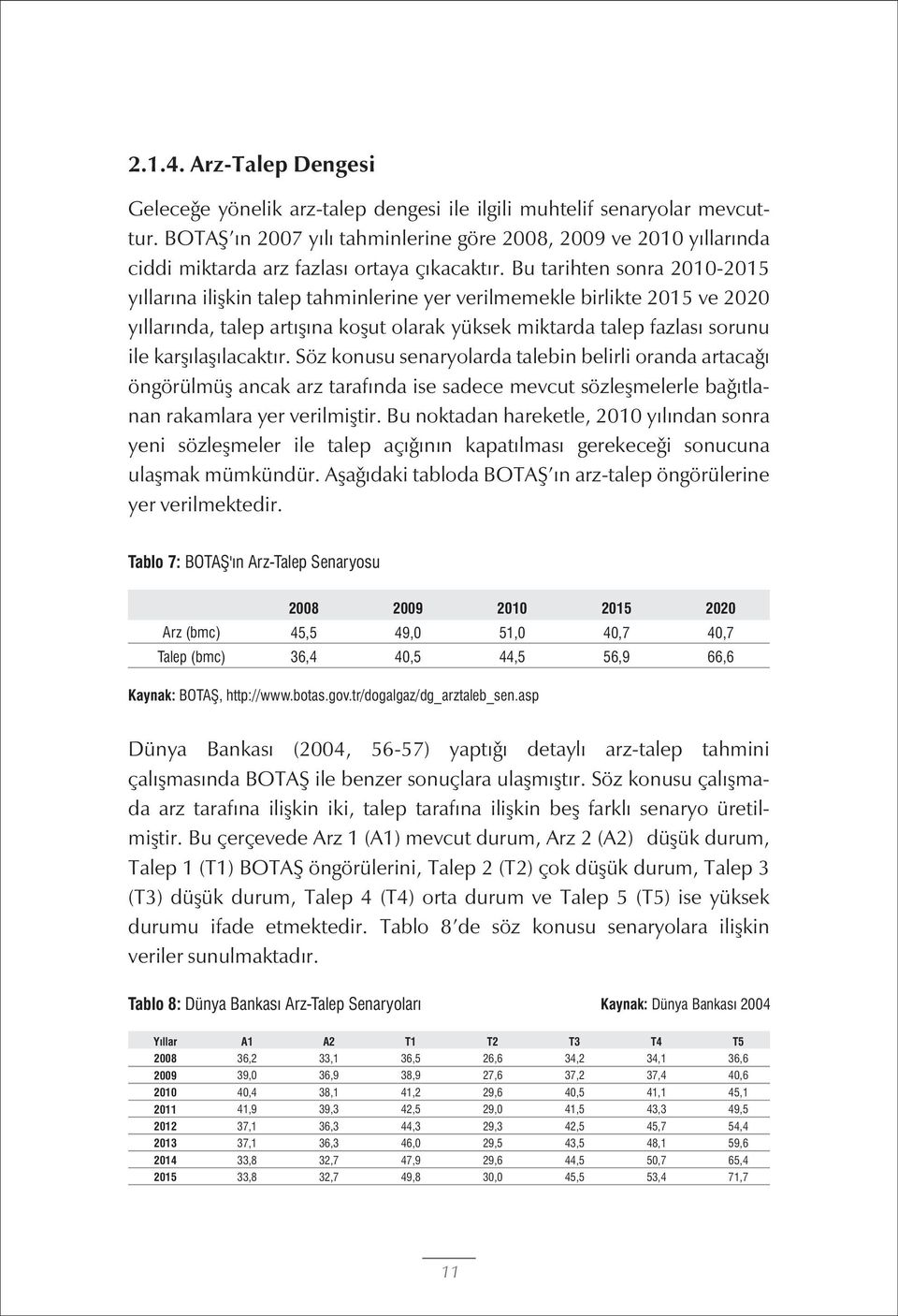 Bu tarihten sonra 2010-2015 yýllarýna iliþkin talep tahminlerine yer verilmemekle birlikte 2015 ve 2020 yýllarýnda, talep artýþýna koþut olarak yüksek miktarda talep fazlasý sorunu ile