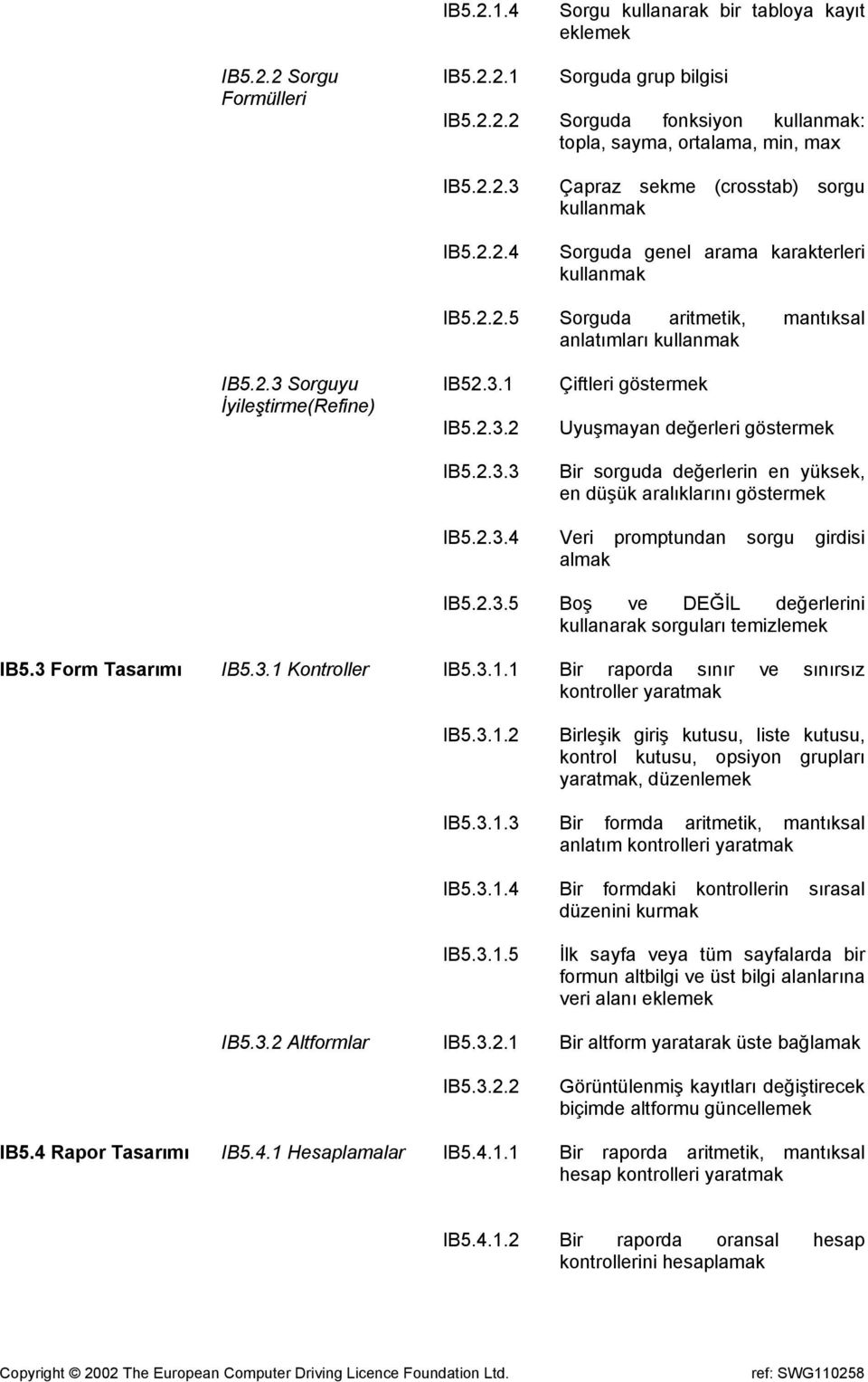 2.3.4 Veri promptundan sorgu girdisi almak IB5.2.3.5 Boş ve DEĞİL değerlerini kullanarak sorguları temizlemek IB5.3 Form Tasarımı IB5.3.1 Kontroller IB5.3.1.1 Bir raporda sınır ve sınırsız kontroller yaratmak IB5.