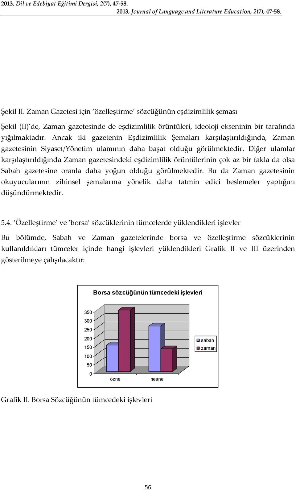 Diğer ulamlar karşılaştırıldığında Zaman gazetesindeki eşdizimlilik örüntülerinin çok az bir fakla da olsa Sabah gazetesine oranla daha yoğun olduğu görülmektedir.