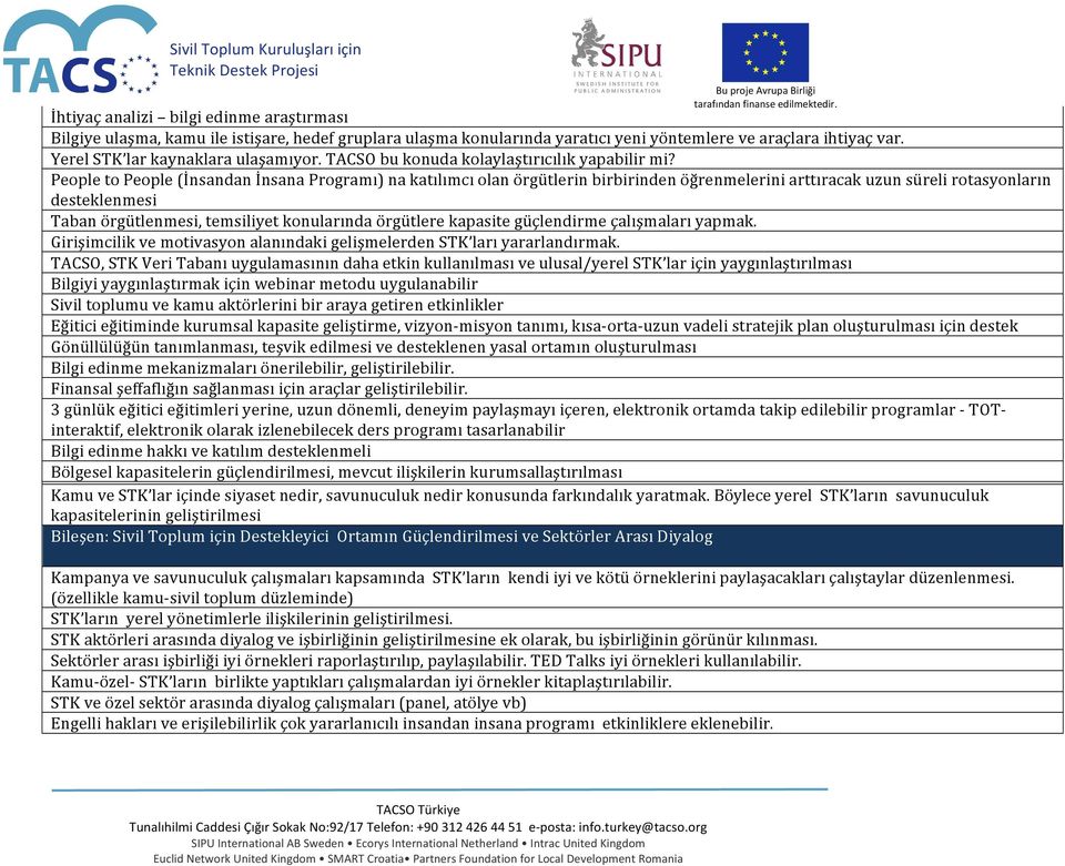 People to People (İnsandan İnsana Programı) na katılımcı olan örgütlerin birbirinden öğrenmelerini arttıracak uzun süreli rotasyonların desteklenmesi Taban örgütlenmesi, temsiliyet konularında