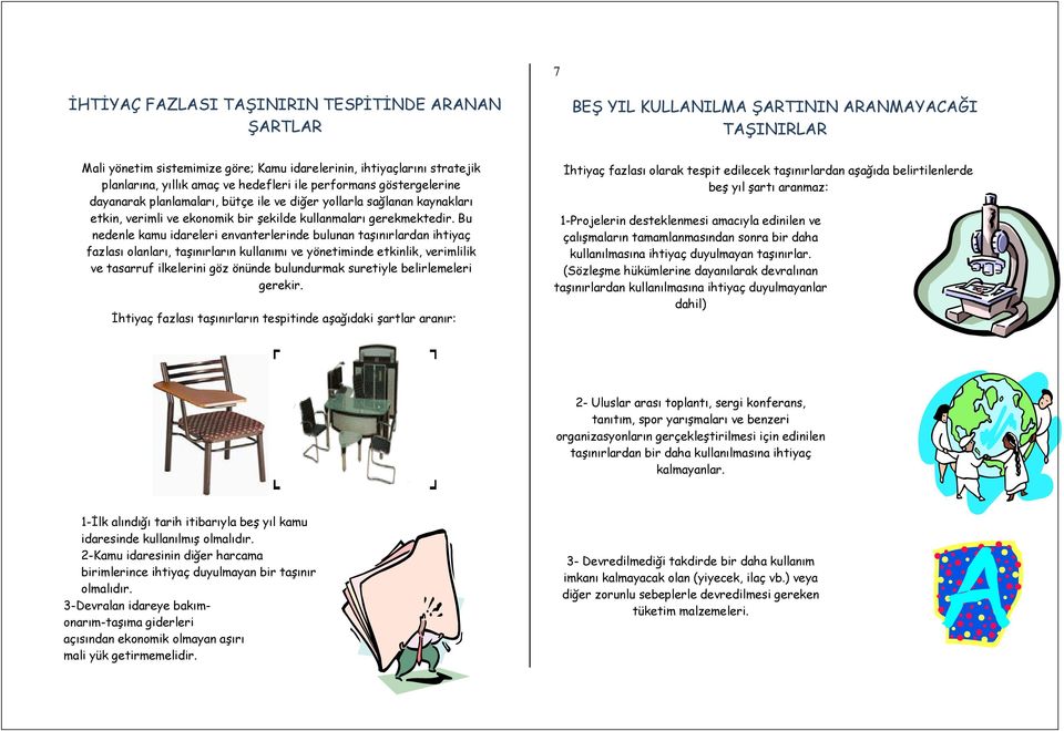 Bu nedenle kamu idareleri envanterlerinde bulunan taşınırlardan ihtiyaç fazlası olanları, taşınırların kullanımı ve yönetiminde etkinlik, verimlilik ve tasarruf ilkelerini göz önünde bulundurmak