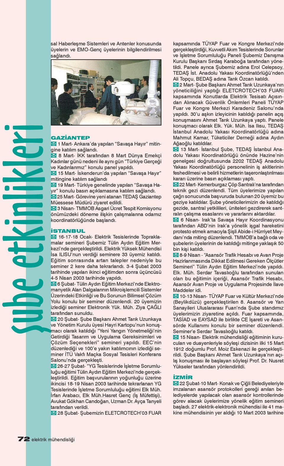 15 Mart- İskenderun da yapılan Savaşa Hayır mitingine katılım sağlandı 19 Mart- Türkiye genelinde yapılan Savaşa Hayır konulu basın açıklamasına 25 Mart- Görevine yeni atanan TEDAŞ Gaziantep Müessese