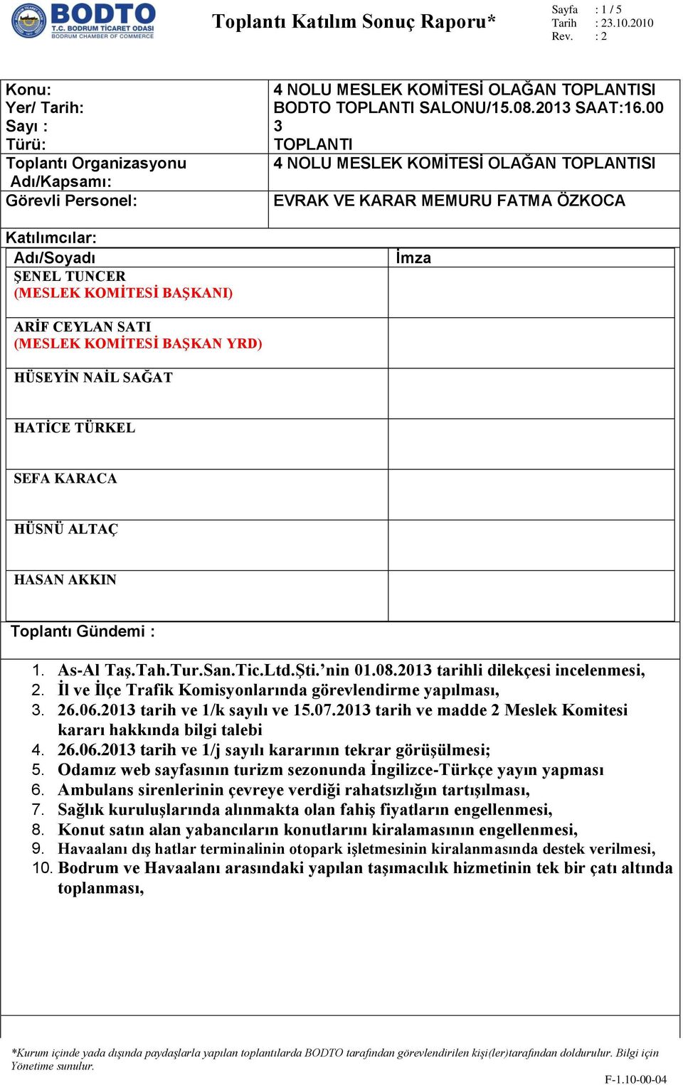 00 3 TOPLANTI 4 NOLU MESLEK KOMİTESİ OLAĞAN TOPLANTISI EVRAK VE KARAR MEMURU FATMA ÖZKOCA İmza ARİF CEYLAN SATI (MESLEK KOMİTESİ BAŞKAN YRD) HÜSEYİN NAİL SAĞAT HATİCE TÜRKEL SEFA KARACA HÜSNÜ ALTAÇ